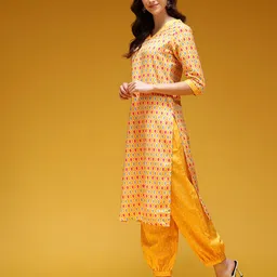 HERE&NOW Geometric Printed Straight Kurta with Salwar & With Dupatta image 4