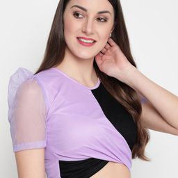 AKIMIA Mauve & Black Colourblocked Twisted Net Wrap Crop Top image 2