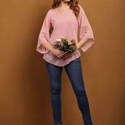 Tushita Women Bell Sleeve Layered Georgette A-Line Top-picture-4
