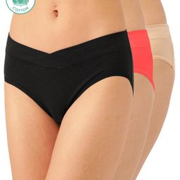 Inner Sense Organic Cotton Antimicrobial Maternity Panty Pack Of 3 - Black Red Beige-image-81