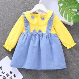 Kookie Kids Frock With Full Sleeves Inner Tee - Yellow & Blue-image-1