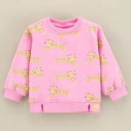 Little Kangaroos Full Sleeves Fleece Cheetah Printed Sweatshirt - Pink-image-76
