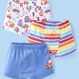 Babyhug 100% Cotton Knit Trunks Car Print Pack of 3 - Multicolour-15