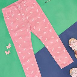 Pantaloons Junior Dragonflies Printed Button Down Pant - Pink-picture-4