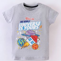 Doreme Cotton Sinker Knit Half Sleeves T-Shirt Space Theme Print - Grey-picture-18
