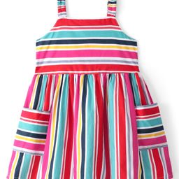 Babyhug 100% Cotton Poplin Woven Sleeveless Striped Frock - Multicolor-image-99