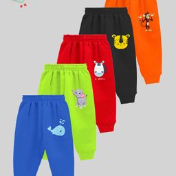 KUCHIPOO Pack Of 5 Animals Printed Track Pants - Multi Colour-image-24