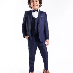 Babyhug Full Sleeves Solid Color Party Suit With Waistcoat & Bow -Navy Blue-picture-20