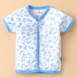 Child World Interlock Knit Half Sleeves Vest Car Print - Blue & White-image-72