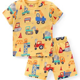 Babyhug Cotton Knit Half Sleeves Vehicles Printed Night Suit - Yellow-image-13