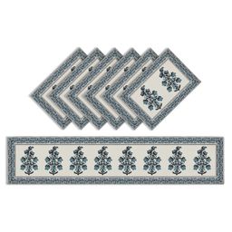 Kuber Industries Rich Fabric Table Runner & Placemats For Living, Dinning, Office, Kitchen & Wedding Set of 7,Blue, 54KM4147-image-5