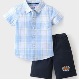 Babyhug Cotton Half Sleeves Checks Shirt and Shorts Set  - Blue-19