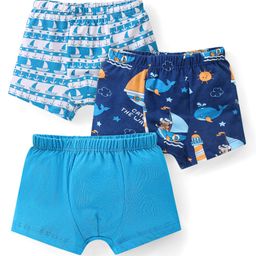 Babyhug 100% Cotton Knit Trunks Boats & Whales Print Pack of 3 - Multicolour-image-87