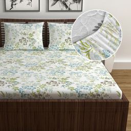 Divine Casa 144 TC 100% Cotton Floral Print Green Super Soft Fitted Bedsheets for Double Bed - 200 x 150 CM-17