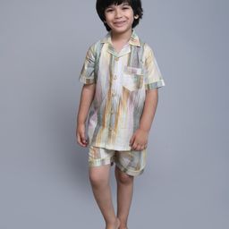 Little Clothing Cotton Woven Half Sleeves Abstract Printed Coordinating Shirt With Shorts - Multi Colour-image-29