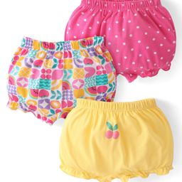 Babyhug 100% Cotton Knit Floral Printed Bloomers Pack of 3 - Pink & Yellow-picture-14