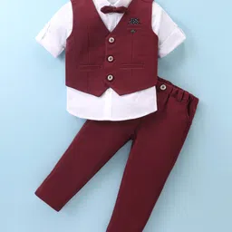 Jash Kids Cotton Woven Full Sleeves Shirt & Pant Set with Waistcoat - Maroon-picture-27