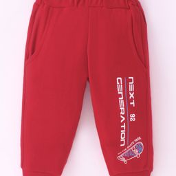 Zero Interlock Knit Full Length Lounge Pantwith Text Print - Red-picture-27