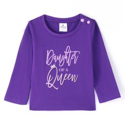 Ollypop Sinker Knit Full Sleeves T-Shirt with Text Print - Purple-image-10