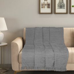 Saral Home STRIPE (BARKHA) WASHABLE COTTON SOFA COVER/THROW, (Grey, 140x125 cm)-26