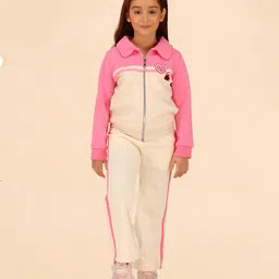 Cutecumber Full Sleeves Colour Blocked & Cable Knit Coordinating Track Suit set - Cream-picture-36