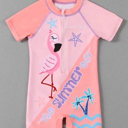 Mark & Mia Half Raglan Sleeves Legged Swimsuit with Swan Print - Peach-image-26