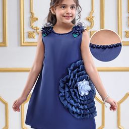 Mark & Mia Woven Sleeveless Party Dress With Floral Corsage - Navy Blue-image-13