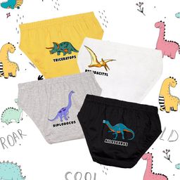 NUSYL Cotton Pack Of 4 Jungle Dinosaurs & Typography Printed Briefs - Yellow White Black & Grey-image-60
