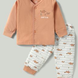 Pink Rabbit Single Jersey Knit Full Sleeves Night Suit With Daddy & Me Print - Light Orange-image-47