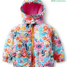 Babyoye Woven Front Open Full Sleeves Floral Printed Padded Hoodie - Multi colour-picture-14