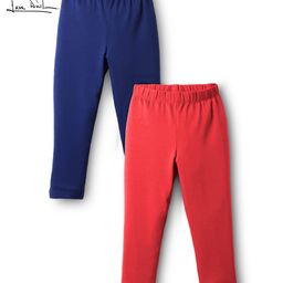 Arias Cotton Elastane Knit Full Length Solid Leggings Pack of 2 - Navy Blue & Red-image-21