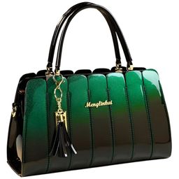 SYGA Elegant Color Contrast Tote Bag Horizontal Square Medium-Soft Handbag with Design for Everyday Use(Dark Green)-image-88