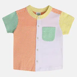 MINI KLUB Cotton Knit Half Sleeves Checked Shirt - Yellow & Orange-picture-3