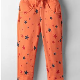 Olio Kids Full Length Woollen & Fleece Pant with Star Print - Orange-image-52