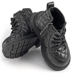Babyoye Quilted Design Winter Boots With Zipper & Lace Up Closure - Black-image-51