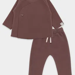 Mi Arcus Knit Full Sleeves Solid Tee & Joggers Set - Brown-picture-4