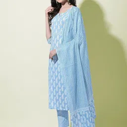 PARTHVI Women Ethnic Motifs Printed Regular Thread Work Kurta Trousers With Dupatta image 5