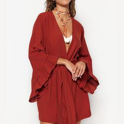Trendyol V-Neck Flared Sleeves Swimwear Cover Up Top-image-86