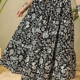 InWeave Printed Flared Pure Cotton Maxi Skirt-image-75