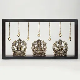 Exotic India Beige & Black Superfine Lakshmi Ganesha Saraswati Wood Framed Wall Hanging-image-68