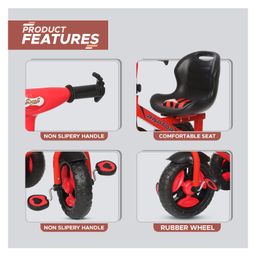 Dash Raptor Tricycle with Unique Design & Backrest Support withSturdy Wheel - Red image 4