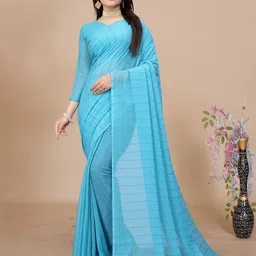 K 5 Fashion Striped Pure Chiffon Saree-32