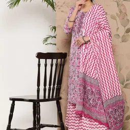KALINI Ethnic Motifs Printed Thread Work Pure Cotton Kurta With Sharara & With Dupatta image 1