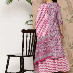 KALINI Ethnic Motifs Printed Thread Work Pure Cotton Kurta With Sharara & With Dupatta image 3