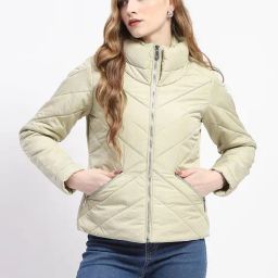 MADAME Light Green Regular Fit Puffer Jacket-picture-27
