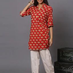 Spring Soul Red Cotton Straight Fit Printed Kurta-image-56