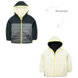 Cherry Crumble By Nitt Hyman Kids Green & Grey Color Block Pattern Reversible Jacket-picture-20