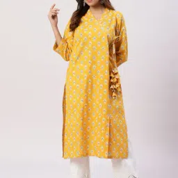 Spring Soul Yellow Angarkha style Cotton Floral Kurta-image-55