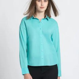 SHAYE Turquoise Cotton Regular Fit Shirt-image-10