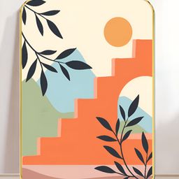 Livin'luxe Blue & Orange Colored Stairway Floral Printed Wall Art-picture-33